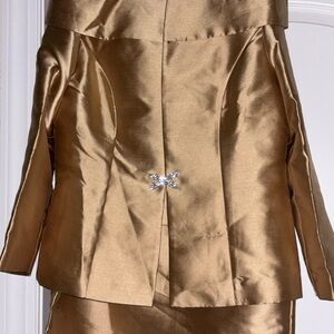 Chic Gold Satin Jacket with Crystal Accent